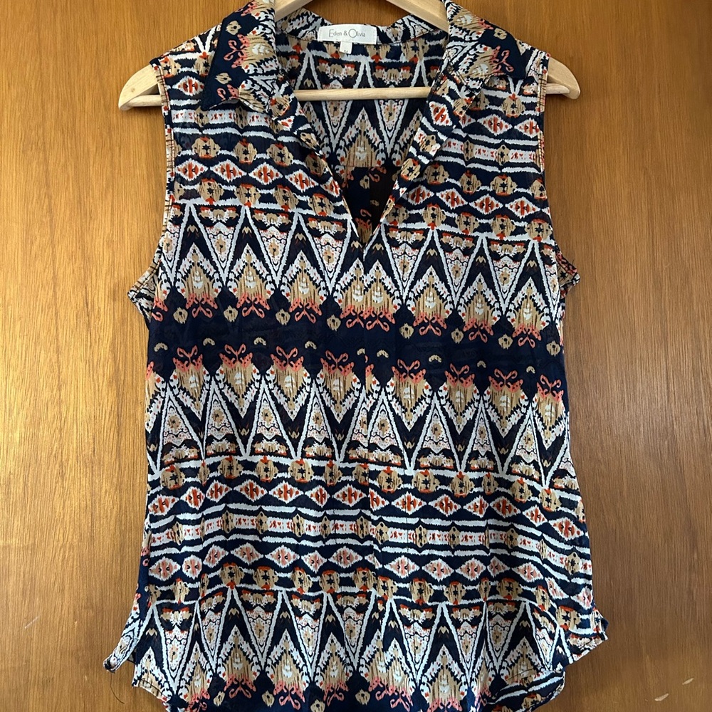 Eden & Olivia Geometric Sleeveless Top - Black and Orange